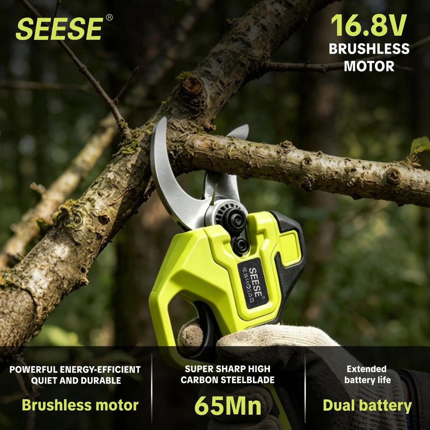 Electric Pruning Shears – 1.25" Cordless Power Pruner with Brushless Motor & Dual 21V Battery for Tree & Flower Trimming