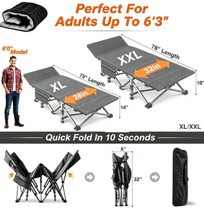 DoCred XXL Folding Camping Cot with Mattress — Heavy Duty Portable Bed for Camping, Hiking, Travel & Home Guest Use