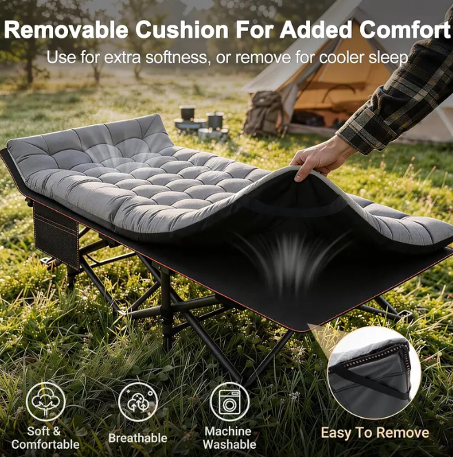 DoCred XXL Folding Camping Cot with Mattress — Heavy Duty Portable Bed for Camping, Hiking, Travel & Home Guest Use