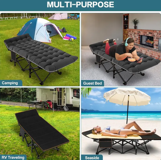 DoCred XXL Folding Camping Cot with Mattress — Heavy Duty Portable Bed for Camping, Hiking, Travel & Home Guest Use