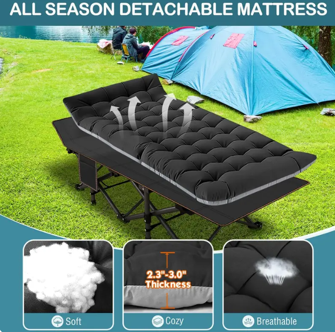 DoCred XXL Folding Camping Cot with Mattress — Heavy Duty Portable Bed for Camping, Hiking, Travel & Home Guest Use