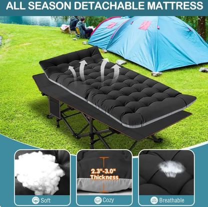 DoCred XXL Folding Camping Cot with Mattress — Heavy Duty Portable Bed for Camping, Hiking, Travel & Home Guest Use