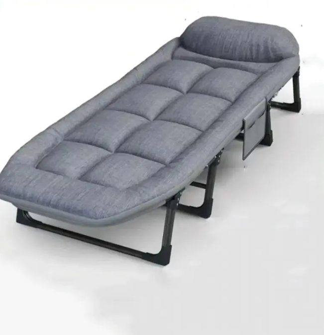 6-Position Adjustable Folding Bed – Steel Frame & Padded Mattress for Office Naps & Camping
