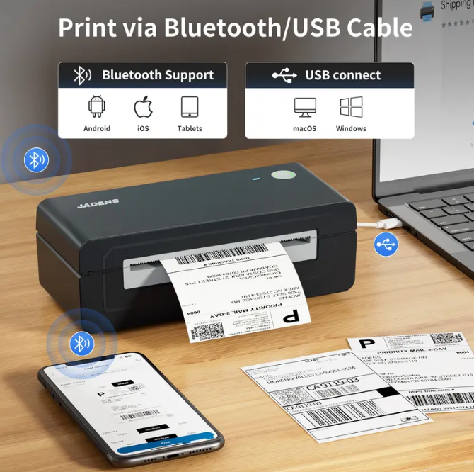Portable Bluetooth Thermal Label Printer – Wireless, Inkless, Compatible with iOS, Android, Windows & Mac