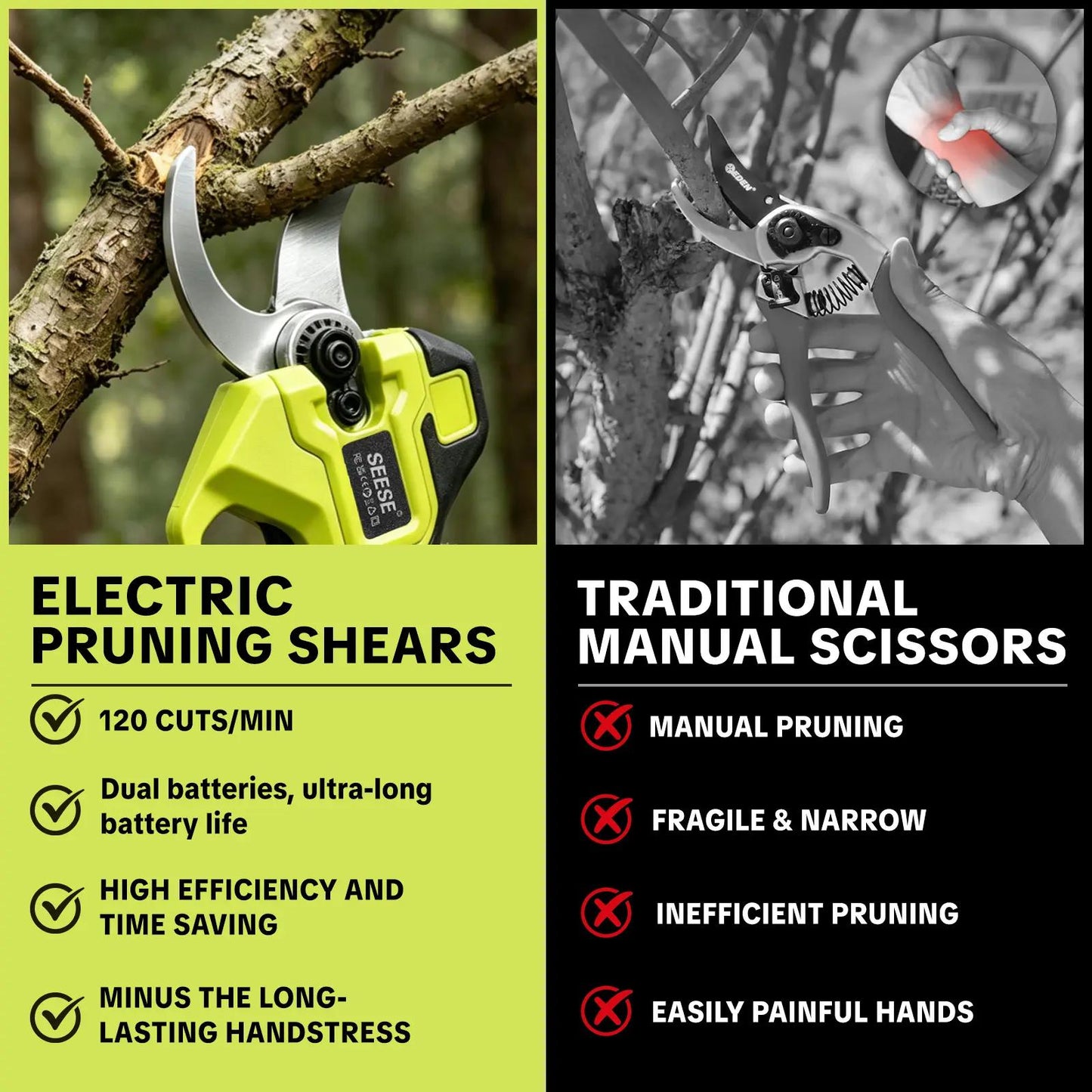 Electric Pruning Shears – 1.25" Cordless Power Pruner with Brushless Motor & Dual 21V Battery for Tree & Flower Trimming